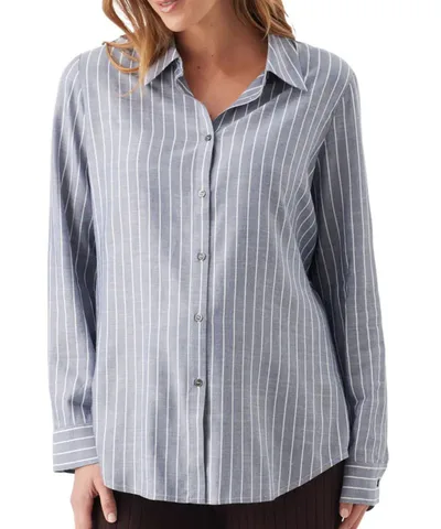 Bump City The Millie Button Up Shirt (Denim + White Stripe)
