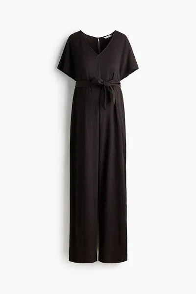 H&M MAMA Short-sleeved tie-belt jumpsuit