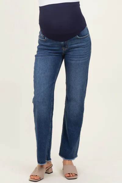 PinkBlush Navy Blue Fringe Hem Wide Leg Maternity Jeans