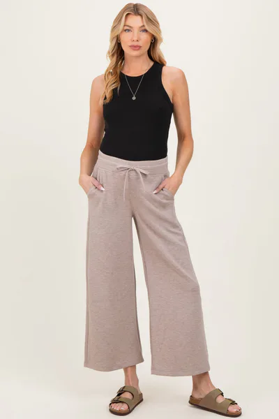PinkBlush Heather Taupe Ankle Wide Leg Maternity Lounge Pants
