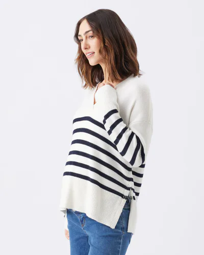 Ripe Maternity Hanna Nursing Knit  White / Navy