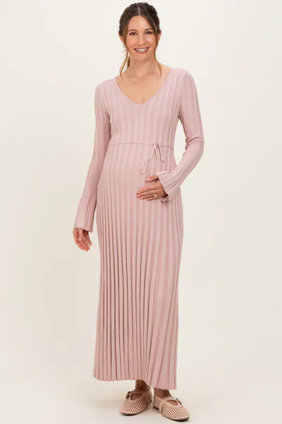 PinkBlush Mauve Ribbed Maternity Knit Maxi Dress
