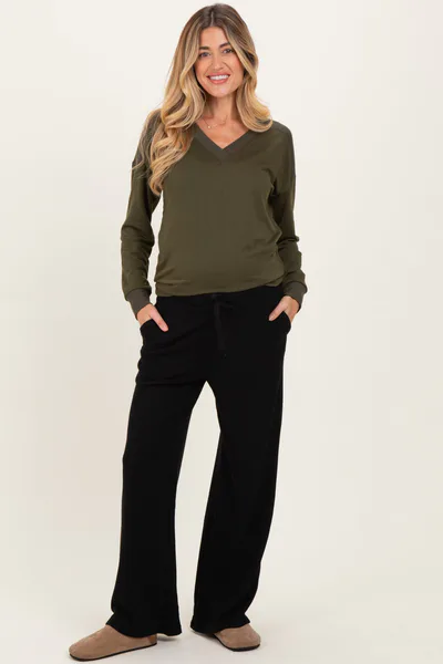 PinkBlush Black Brushed Ribbed Knit Maternity Lounge Pants