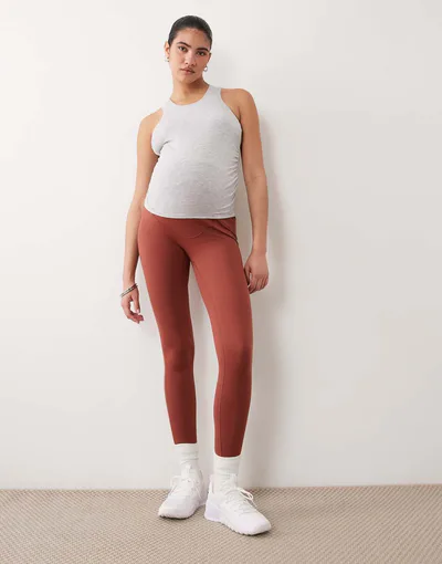 ASOS 4505 Maternity Icon soft touch high waist yoga leggings in amber