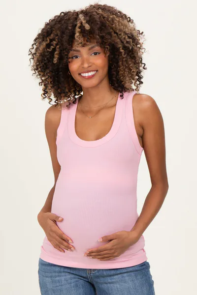 PinkBlush Pink Ribbed Scoop Neck Maternity Tank Top