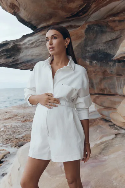 Legoe Heritage Louie Denim Romper (White) - FINAL SALE