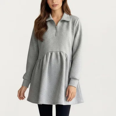Target Anna-Kaci Women's Maternity Long Sleeve Pullover Sweatshirt - Peplum Hem Quarter-Zip Top - Small, Gray