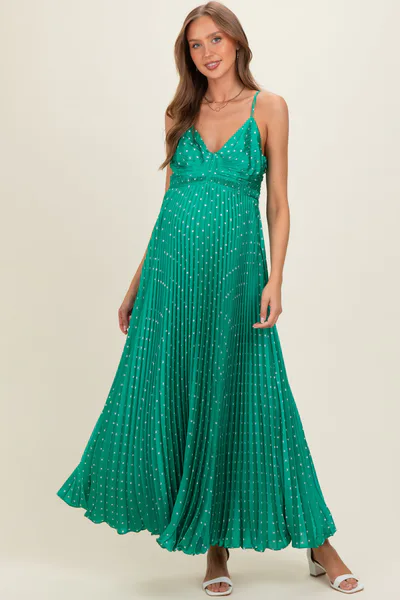 PinkBlush Green Polka Dot Pleated Cutout Maternity Maxi Dress