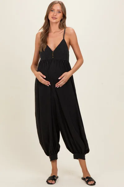 PinkBlush Ash Black Mineral Wash Sleeveless V-Neck Maternity Jumpsuit