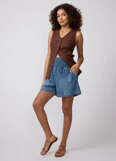 Ingrid & Isabel Smocked Waist Denim Maternity Short