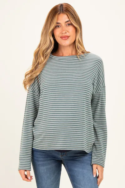 PinkBlush Olive Striped Oversized French Terry Maternity Top