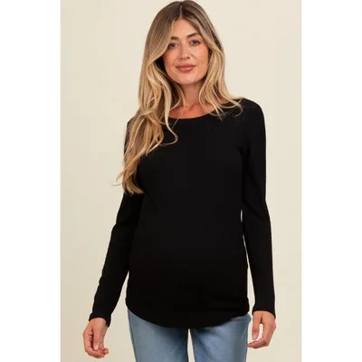 Target Pinkblush Black Ribbed Scoop Neck Long Sleeve Maternity Top XL