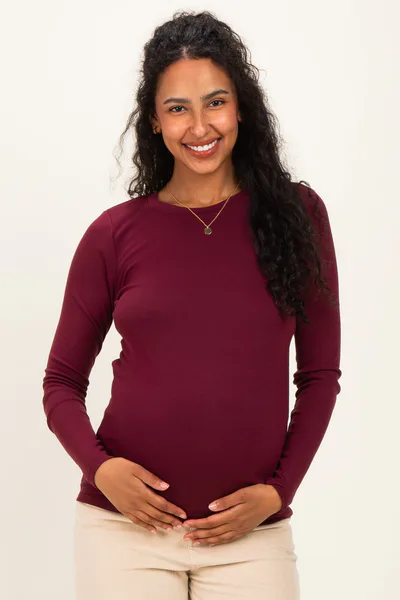 PinkBlush Burgundy Long Sleeve Maternity Top