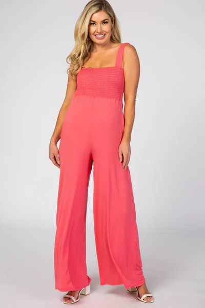 PinkBlush Coral Sleeveless Wide Leg Maternity Jumpsuit
