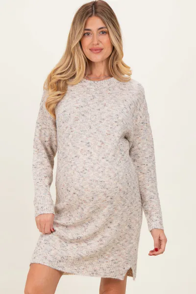 PinkBlush Cream Speckle Knit Maternity Sweater Dress