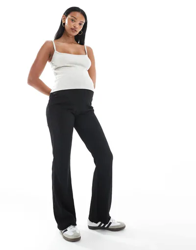 ASOS Mamalicious Maternity jacquard textured stretchy flare pants in black