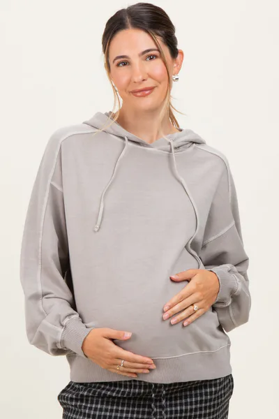 PinkBlush Beige French Terry Hooded Maternity Sweatshirt