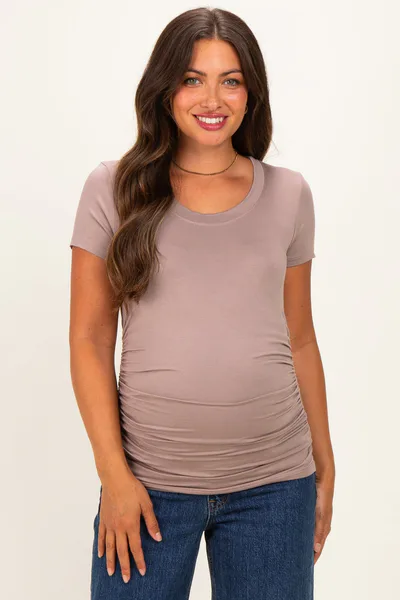 PinkBlush Mocha Basic Short Sleeve Maternity Fitted Top