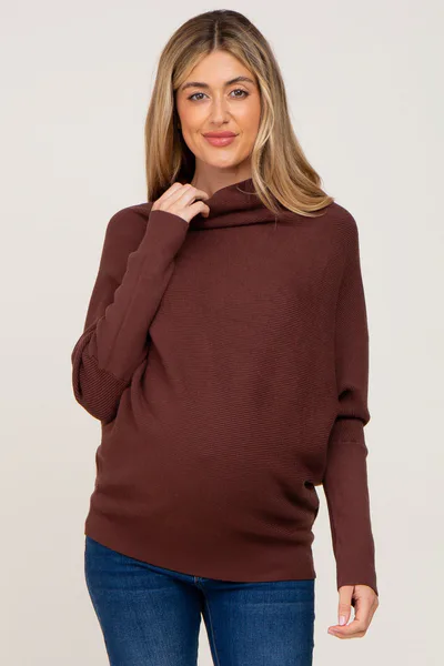 PinkBlush Brown Funnel Neck Dolman Sleeve Maternity Sweater