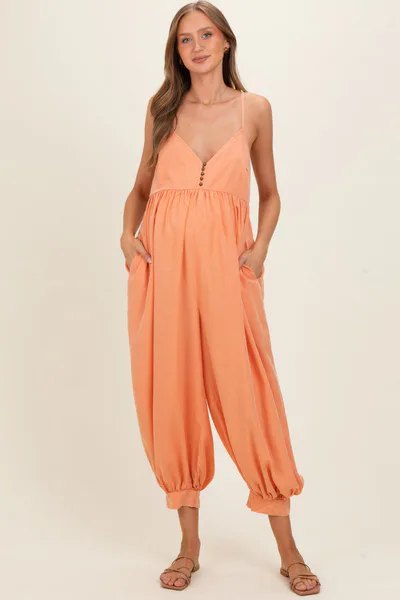 PinkBlush Apricot Mineral Wash Sleeveless V-Neck Maternity Jumpsuit