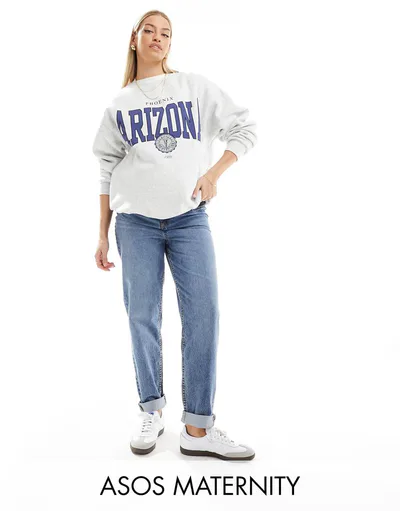 ASOS high rise relaxed mom jeans in mid blue