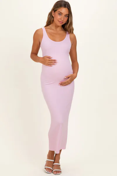 PinkBlush Pink Fitted Maternity Tank Maxi Dress