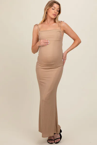 PinkBlush Gold Glitter Shoulder Tie Open Back Maternity Maxi Dress