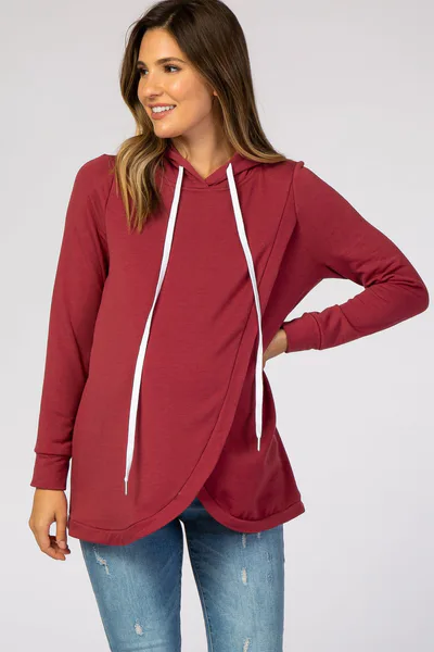 PinkBlush Red Layered Front Maternity/Nursing Fleece Hoodie