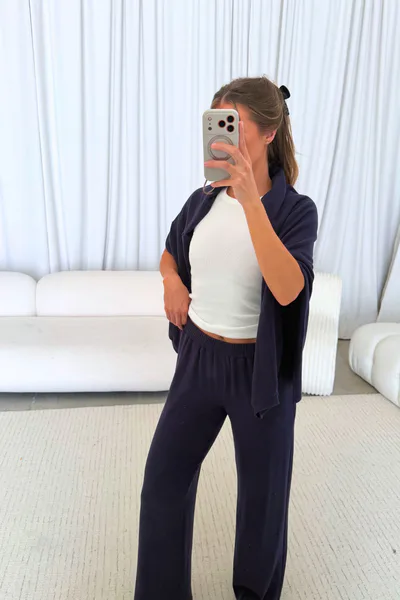 Worth Collective Campbell Fleece Lounge Pants in Solid Navy
