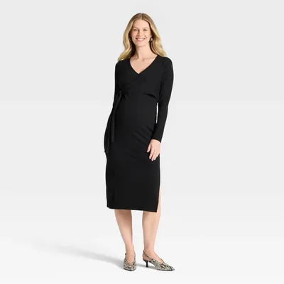 Target Long Sleeve Wrap Midi Maternity Sweater Dress - Isabel Maternity by Ingrid & Isabel™ Black XS