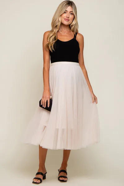 PinkBlush Cream Tulle Maternity Midi Skirt