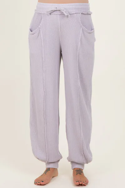 PinkBlush Lavender Raw Seam Waffle Knit Maternity Joggers