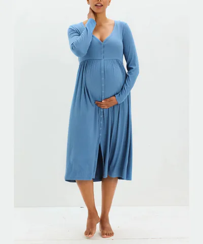 Bump City HATCH: The Softest Rib Nursing Dress (Riviera Blue)
