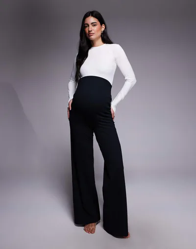 ASOS 4505 Maternity Icon soft touch high rise wide leg dance pants in black