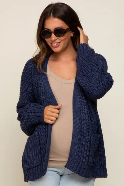 PinkBlush Navy Blue Chunky Knit Maternity Cardigan