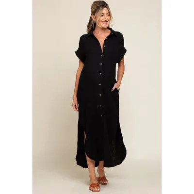 Target Pinkblush Black Button Down Maternity Midi Dress Small