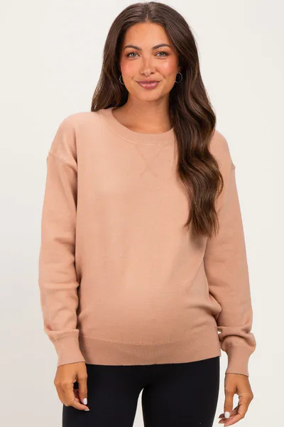 PinkBlush Light Camel Basic Pullover Maternity Sweater