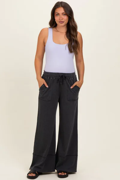 PinkBlush Black Mineral Wash Wide Leg Ankle Maternity Pants