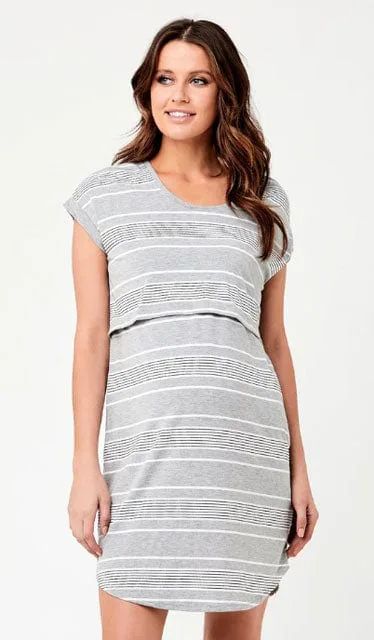 Special Addition Stevie Nursing Lounge Dress in Silver, White, & Black