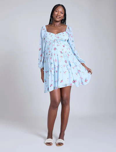 Motherhood Maternity Long Sleeve Tie Tiered Dress