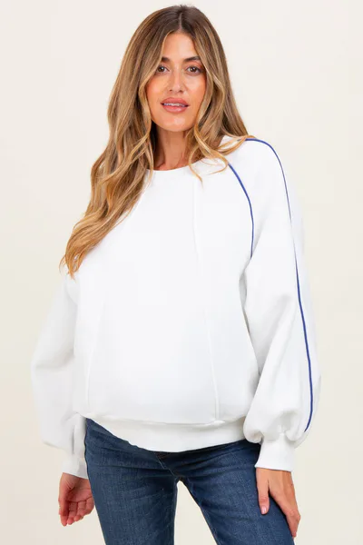 PinkBlush White Heather Blue Piping Accent Maternity Sweatshirt