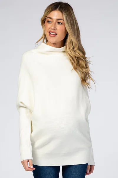 PinkBlush Cream Funnel Neck Dolman Sleeve Maternity Sweater