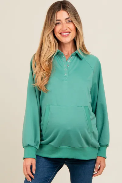PinkBlush Jade Collared Snap Button Maternity Pullover