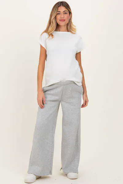PinkBlush Heather Grey Fleece Wide Leg Maternity Sweatpants