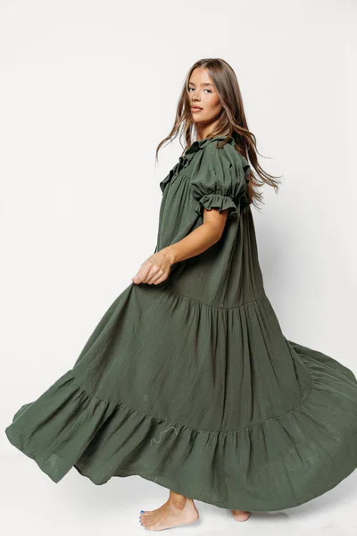 Worth Collective Sunday 100% Cotton Maxi Dress in Evergreen - Bump Friendly & Inclusive Sizing *9/25 PRE-ORDER*