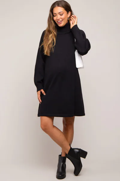 PinkBlush Black Turtleneck Long Sleeve Maternity Sweater Dress