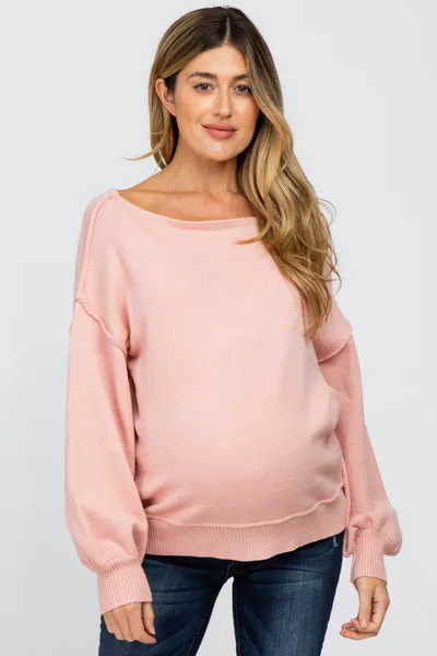 PinkBlush Light Pink Boat Neck Bubble Sleeve Maternity Sweater