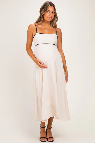 PinkBlush Natural Contrast Trim Maternity Maxi Dress