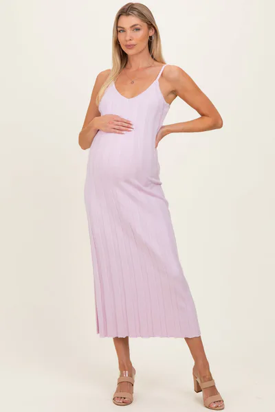 PinkBlush Light Pink Rib Knit Sleeveless Maternity Maxi Dress