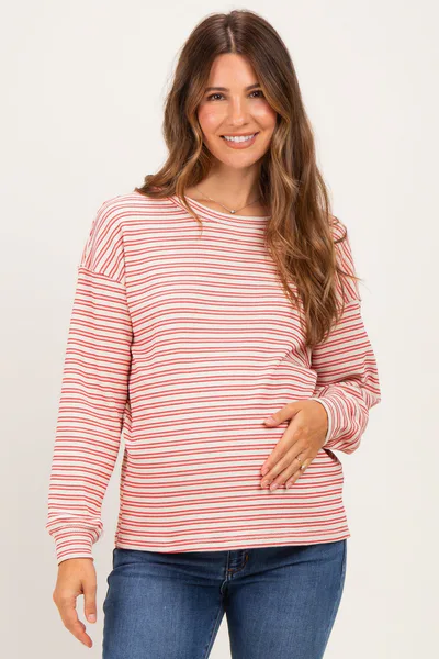 PinkBlush Red Striped Maternity Long Sleeve Top